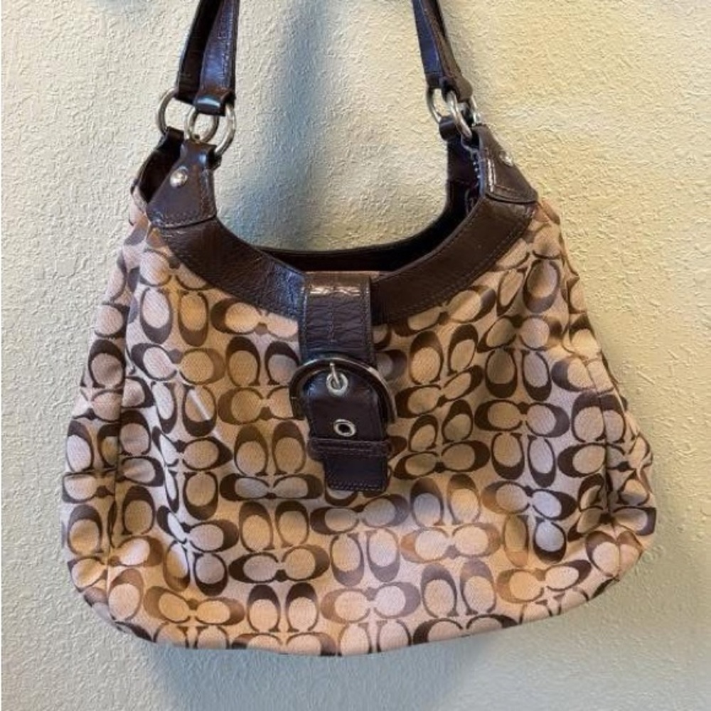 Coach Tan and Brown Signature Shoulder Bag {Vintage}